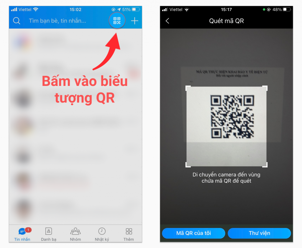 Nhấn biểu tượng QR sau đó quét mã đăng nhập trên trình duyệt web