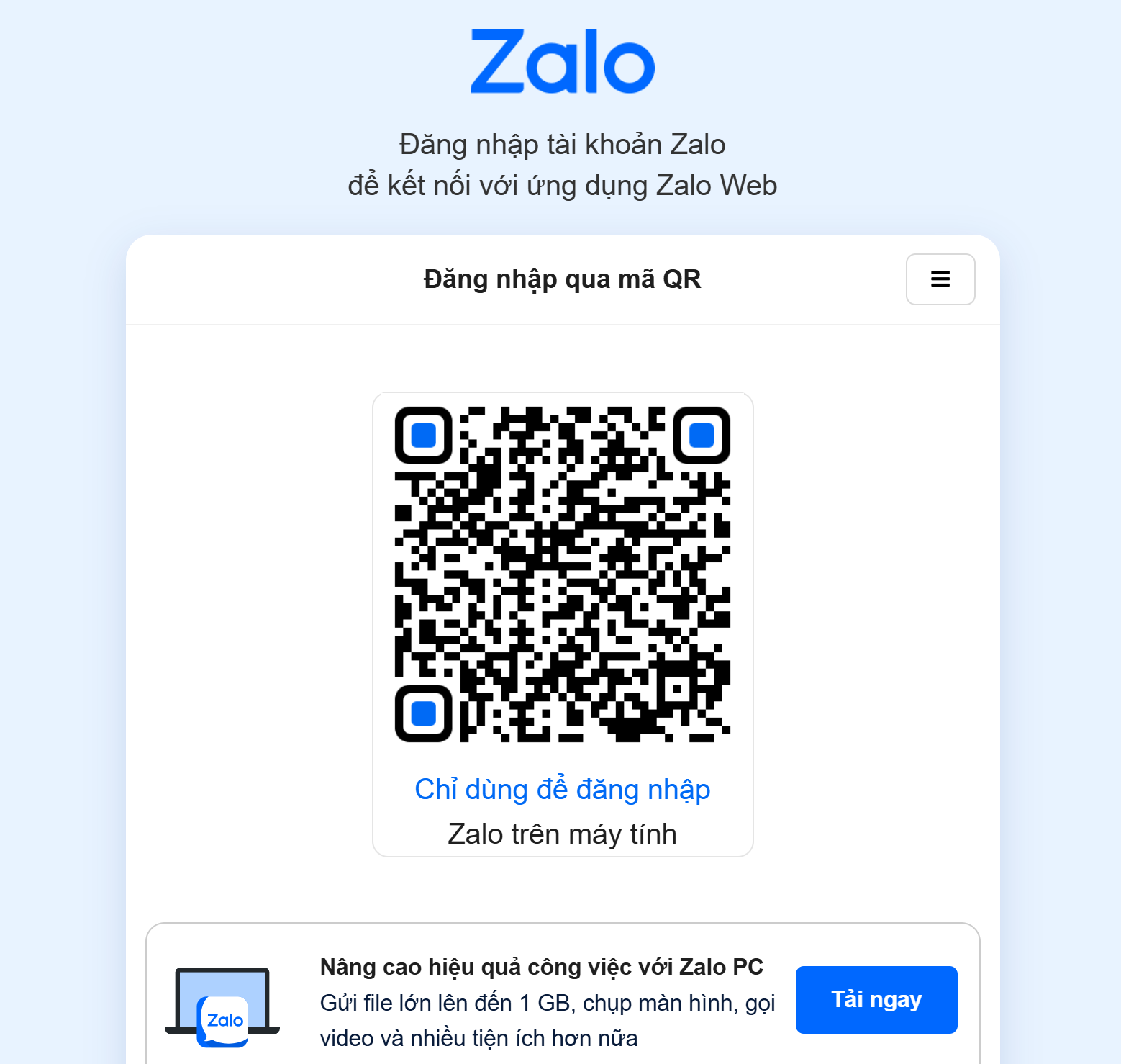 hướng dẫn đăng nhập Zalo web với mã QR code